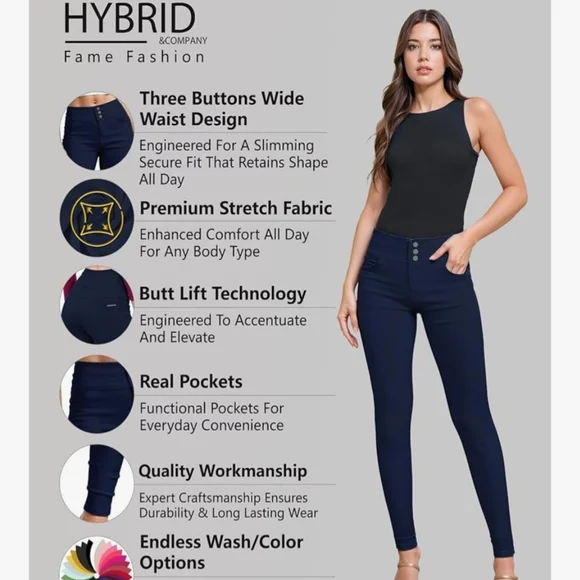 Worn Only Once!Hybrid & Company Plus Size 24Tall Three-Button Booty Pants. Navy. - Picture 2 of 3